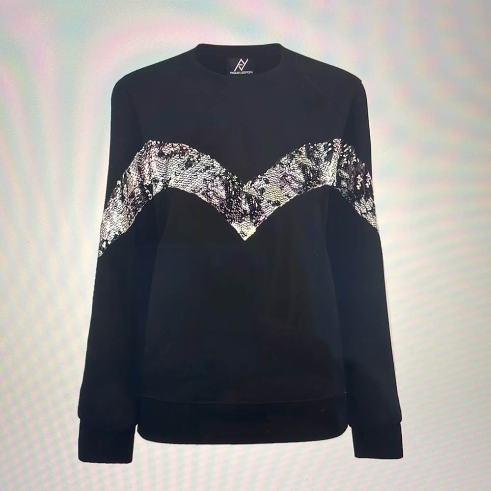 Angelina Jozefczyk sweatshirt with silver/black sequins